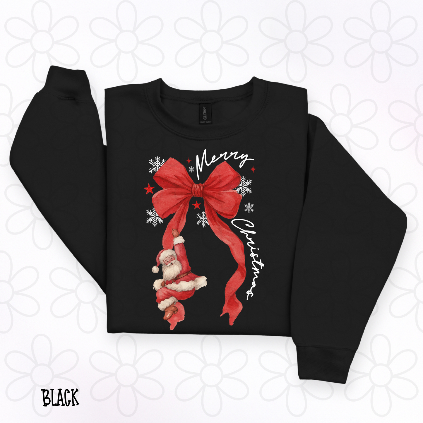 Merry Christmas Santa Red Bow Snowflakes White DTF Transfer