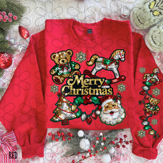 Merry Christmas Sequins Toys Completed Tee