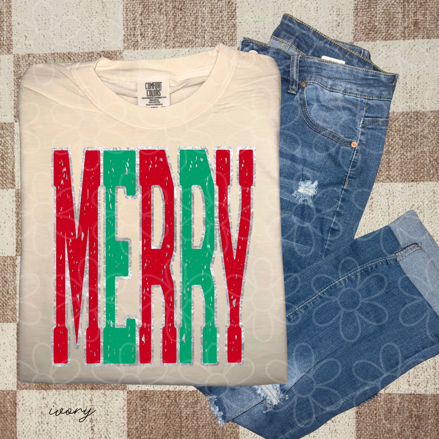 Merry Distressed Varsity Kids Completed Tee