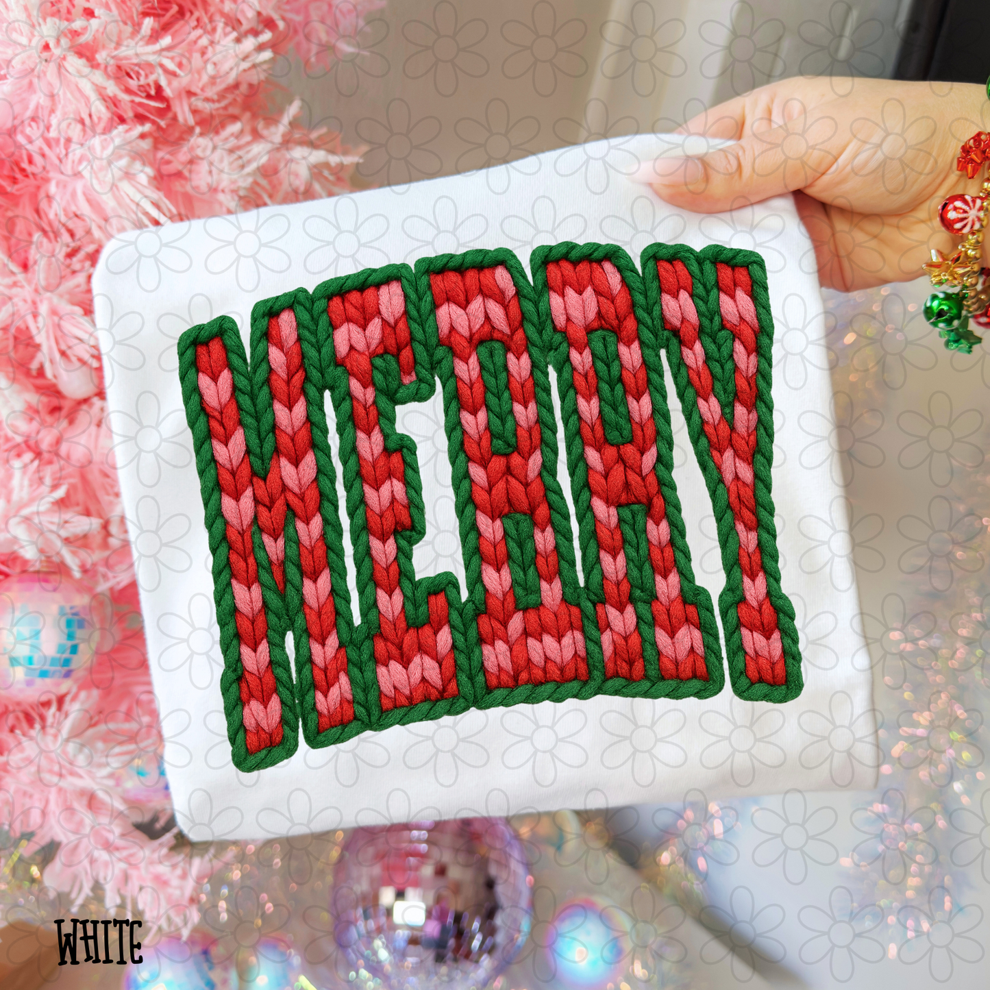 Merry Red Pink Green Faux Kids Completed Tee