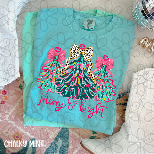 Merry & Bright Coquette Christmas Trees DTF Transfer