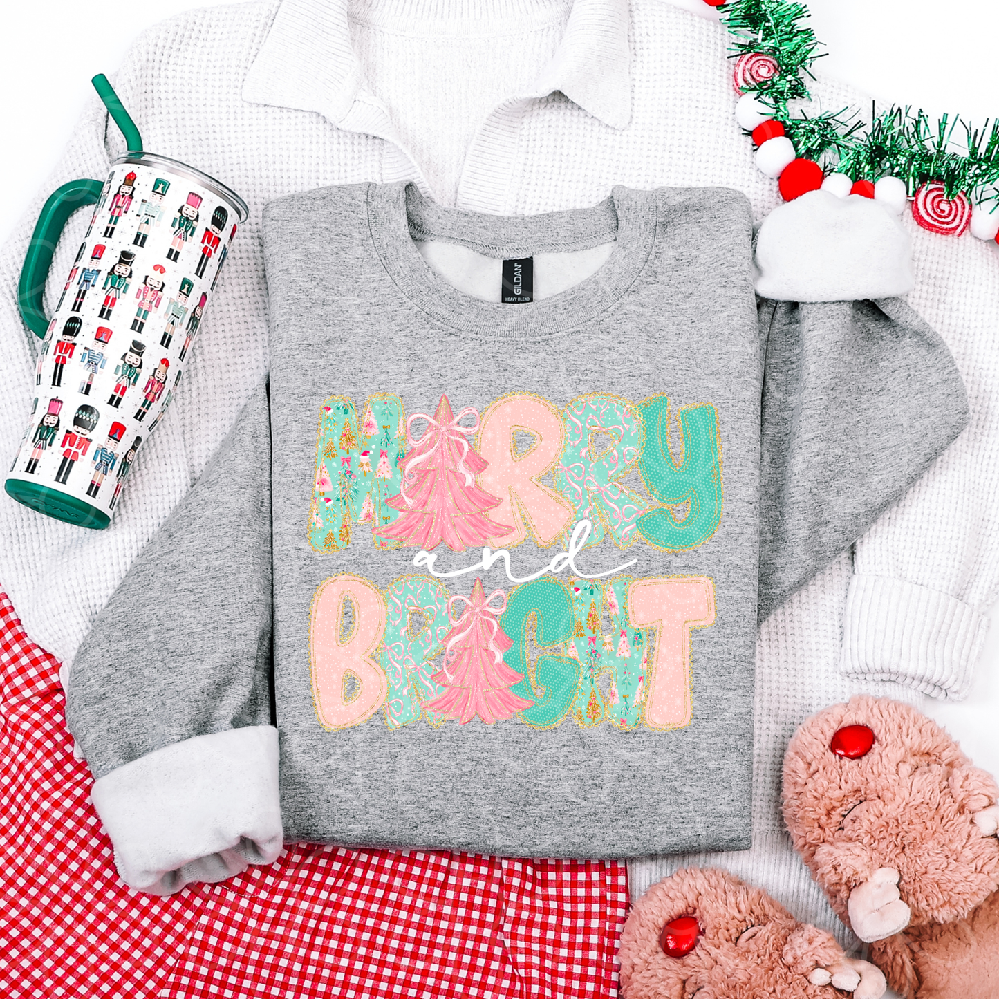 Merry & Bright Pink Trees DTF Transfer