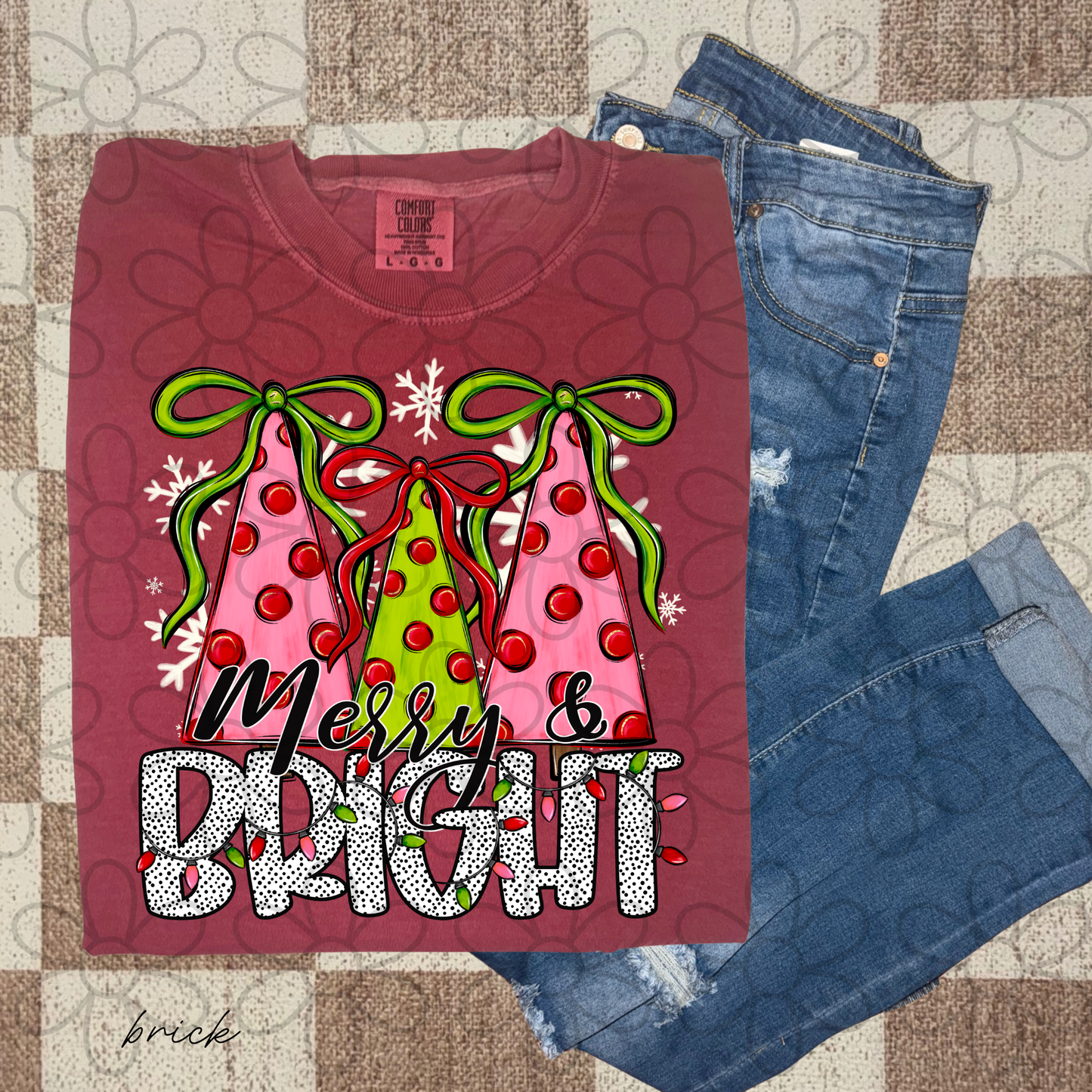 Merry & Bright Pink Trees Completed Tee