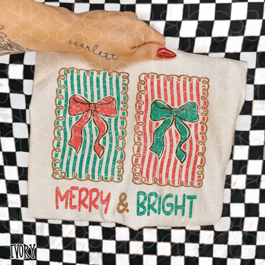 Merry & Bright Stripes Bows DTF Transfer