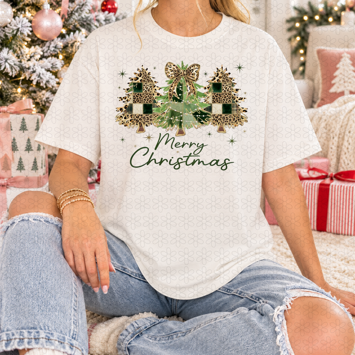 Merry Christmas Cheeta Trees Completed Tee