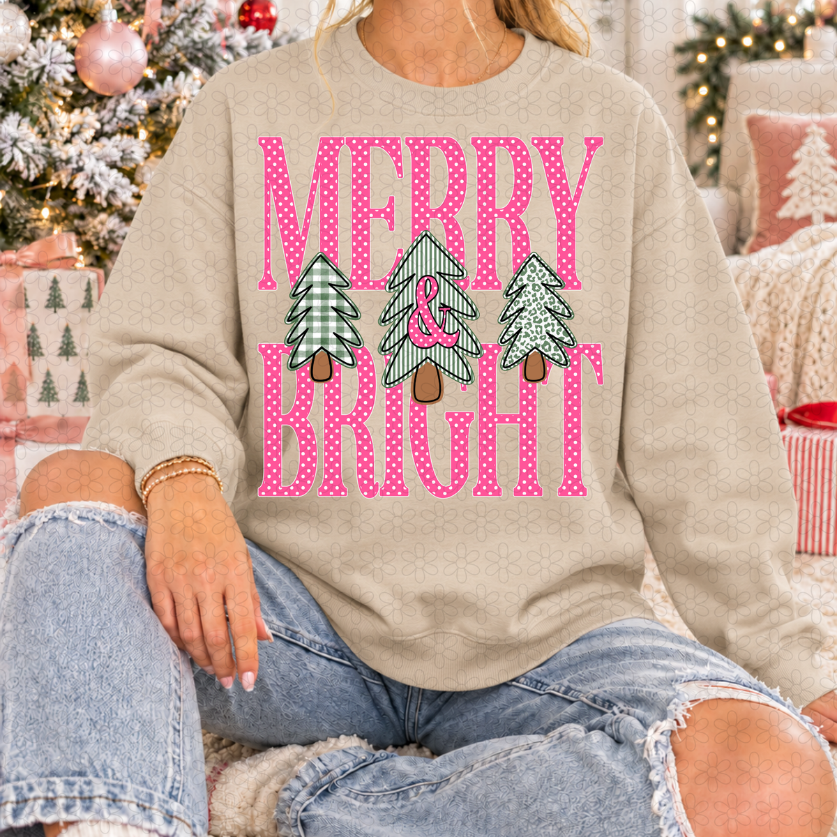 Merry and Bright Pink Polka Dot DTF Transfer