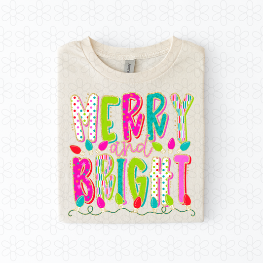 Merry and bright glitter Completed Tee