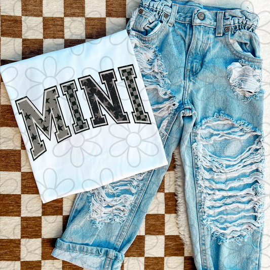 Mini Black & Grey Stars Checkered DTF Transfer