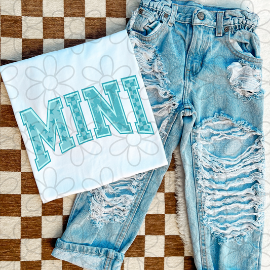 Mini Blue Stars Checkered DTF Transfer