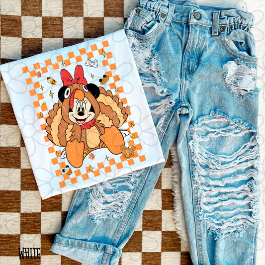 Minnie Mouse Thanksgiving Turkey Kids Completed Tee