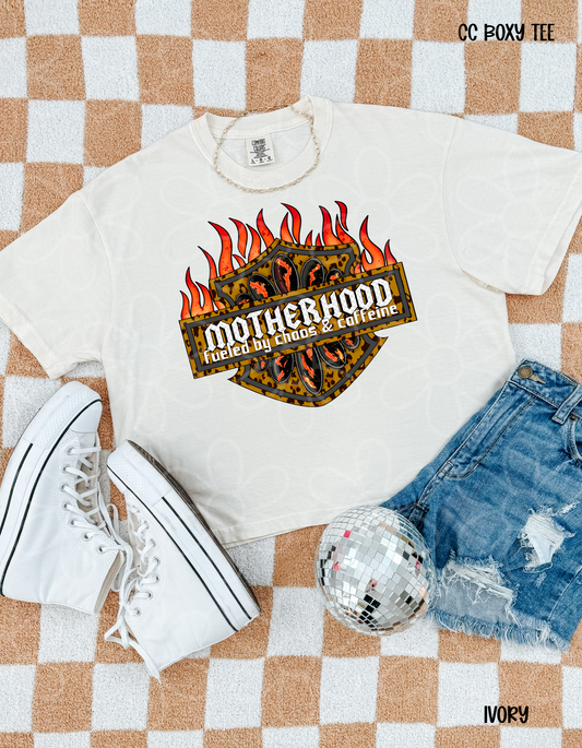 Motherhood Fueled By Chaos & Caffeine Completed Tee