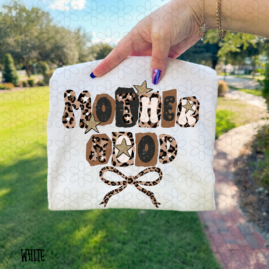 Motherhood Leopard Bow Gold Stars DTF Transfer