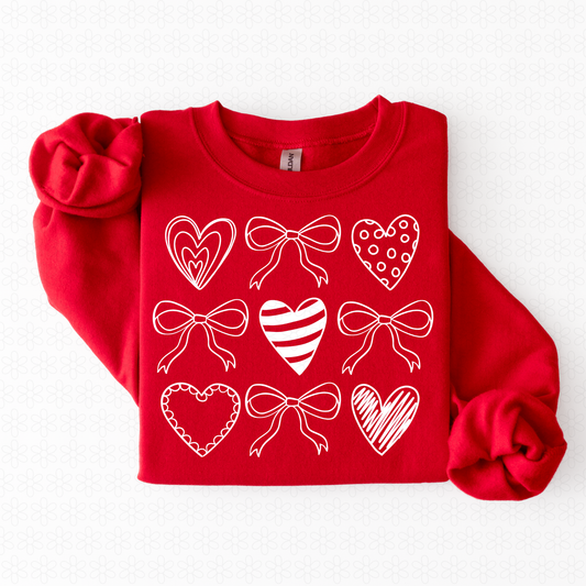 Multi Pattern Hearts Coquette Bows White Kids Completed Tee