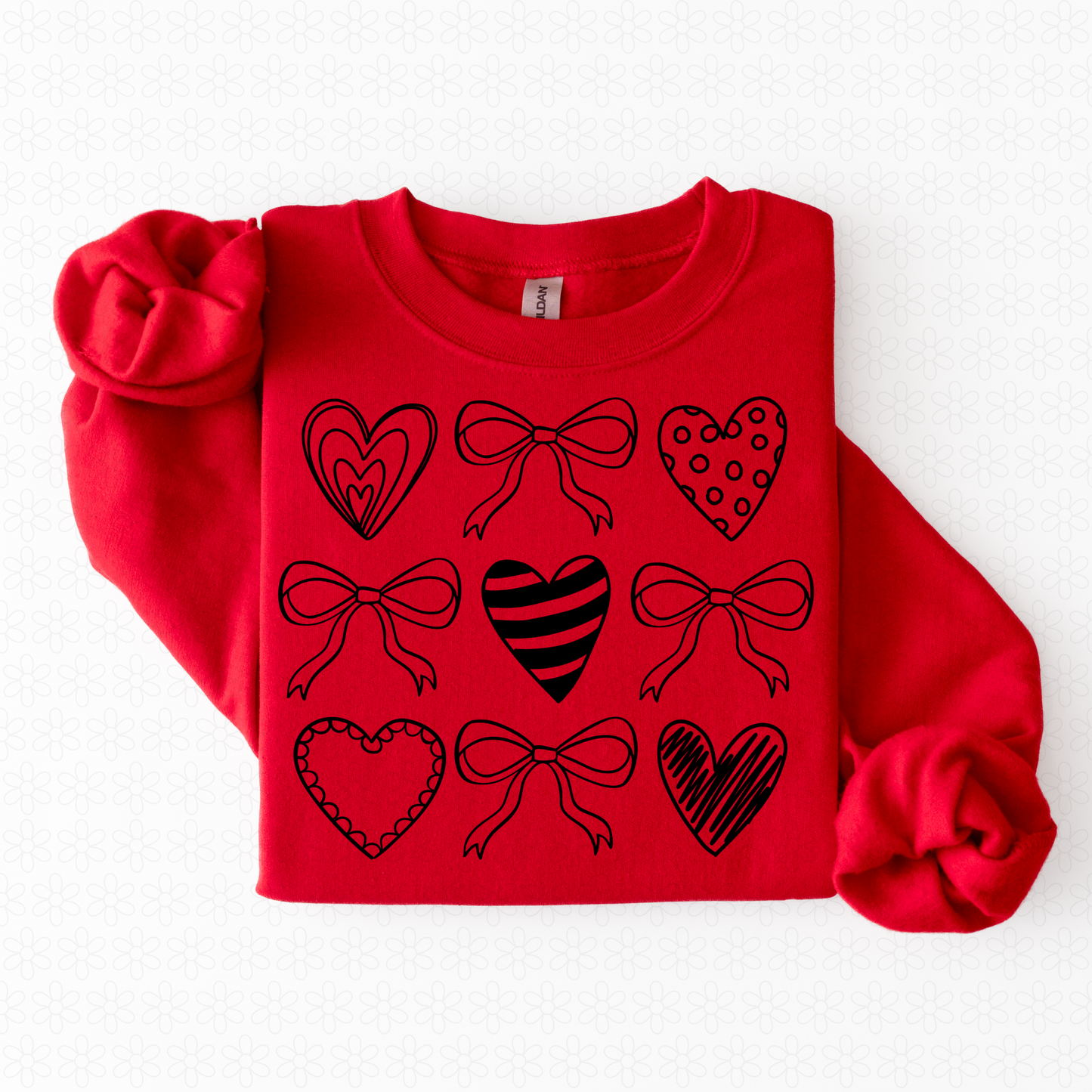 Multi Pattern Hearts Coquette Bows Black Kids Completed Tee