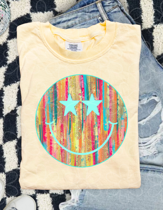 Multicolor Painted Smiley Completed Tee