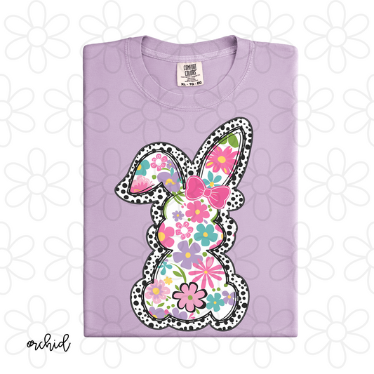 Polka Dot And Flower Bunny DTF Transfer