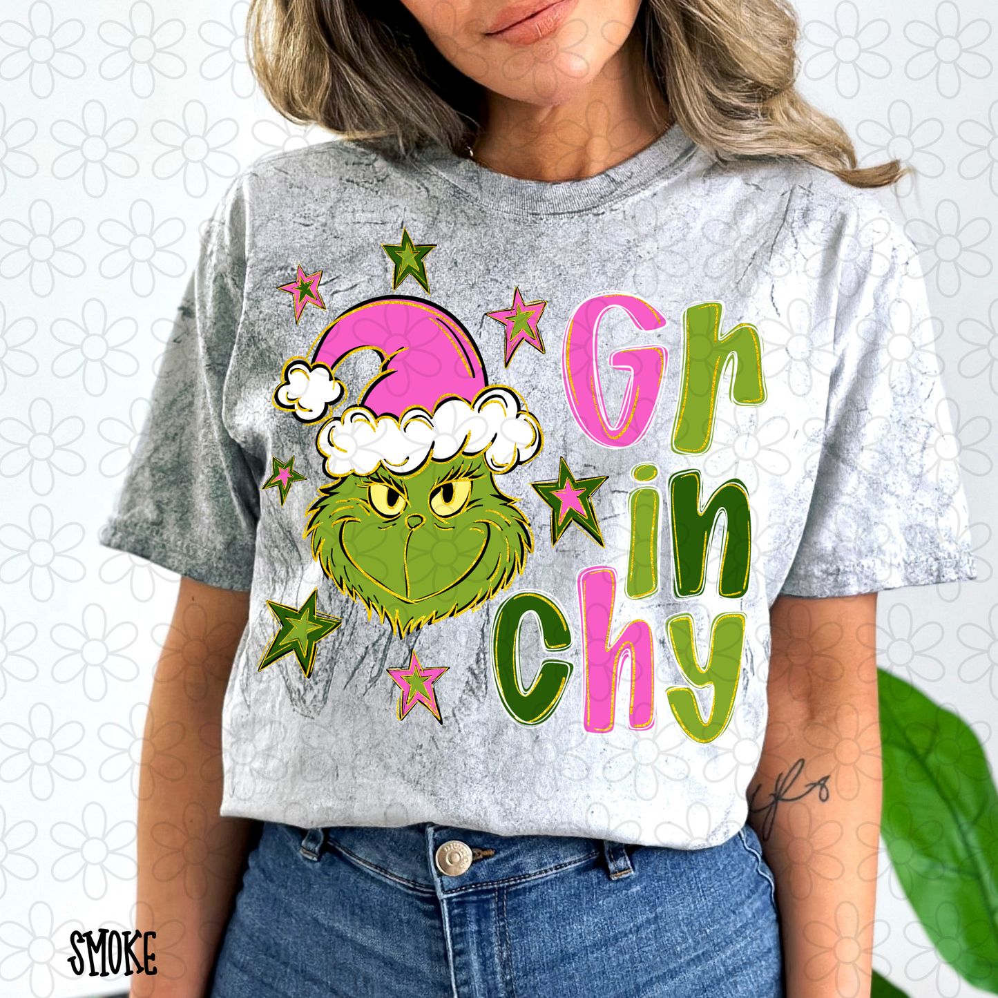 Grinchy Pink Green Stars Color Blast Completed Tee