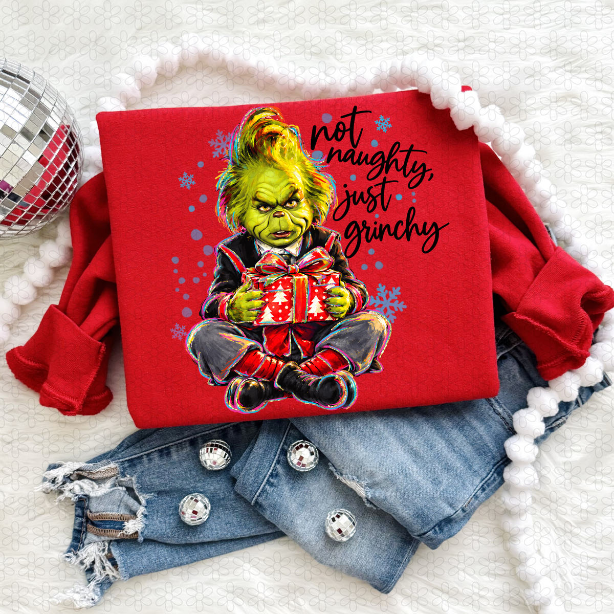 NOT NAUGHTY JUST GRINCHY Completed Tee