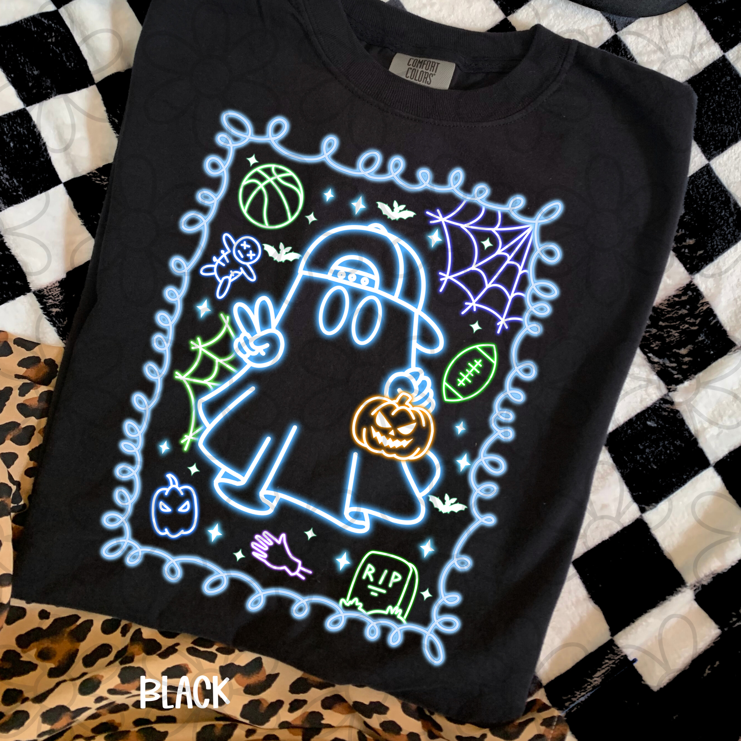 Neon Ghost Hat Kids Completed Tee