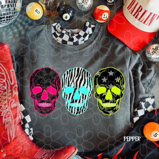 Neon Pattern Skulls Completed Tee