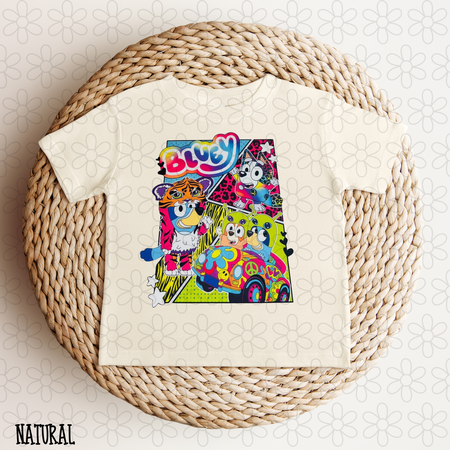 Neon Retro Bluey Kids Completed Tee