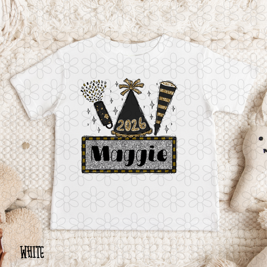 New Years Silver Gold Custom Name DTF Transfer