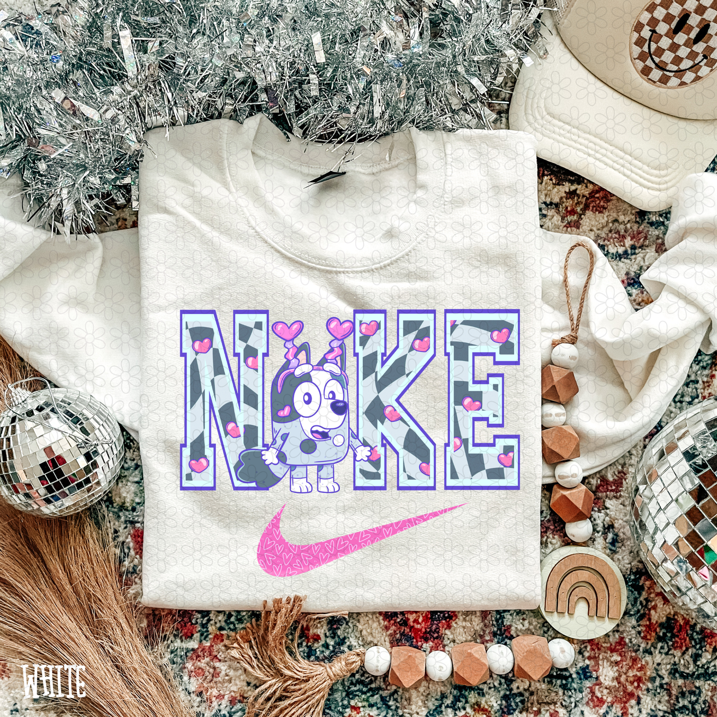 Nke Blue Checkered Hearts Dog DTF Transfer