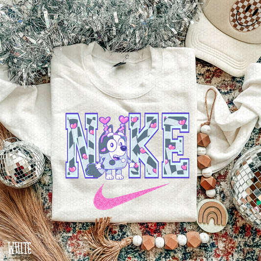 Nke Blue Checkered Hearts Dog DTF Transfer