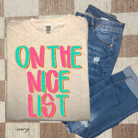On The Nice List Pink Kids Completed Tee
