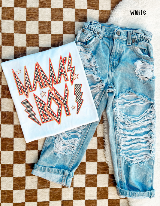 Orange Check MaMa's Boy Kids Completed Tee