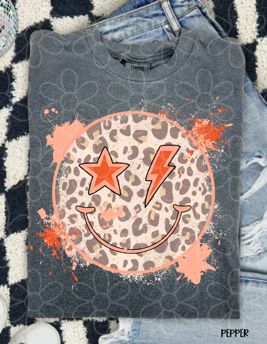Orange Leopard Smiley DTF Transfer