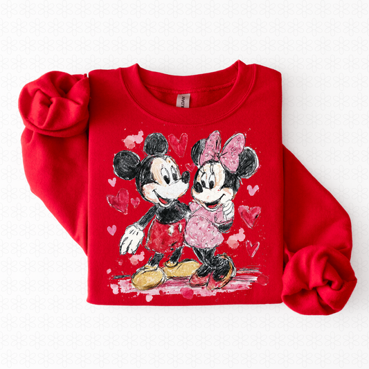 Painted Mickey & Minnie Hearts DTF Transfer