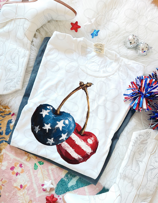 Painted Patriotic Cherries Completed Tee