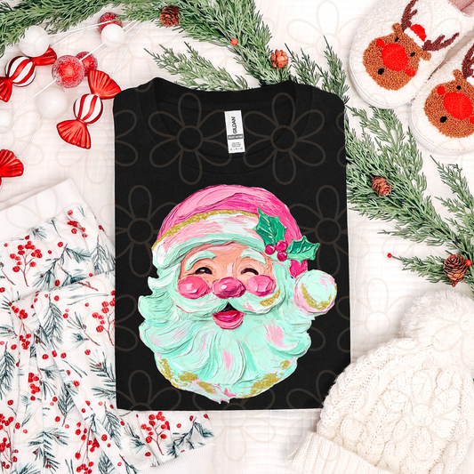 Painted Pink & Blue Santa Completed Tee