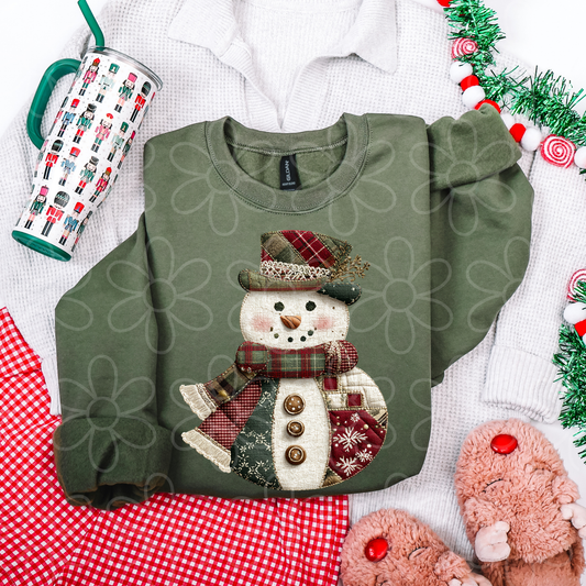 Patchwork Snowman Completed Tee