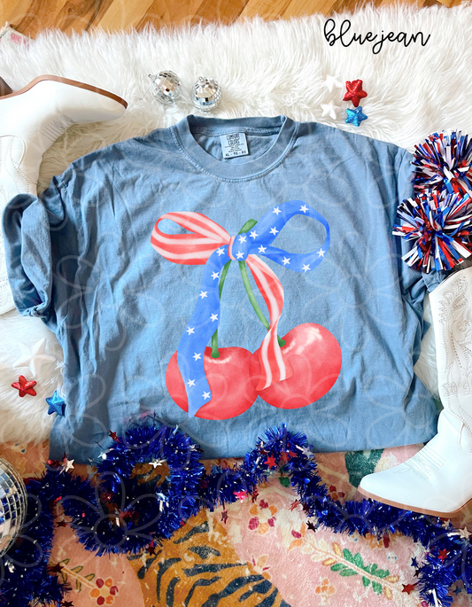 Patriotic Cherry Bow DTF Transfer