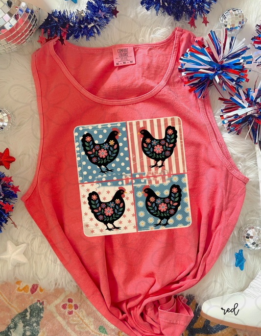 Patriotic Floral Chickens Kids Completed Tee