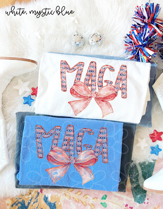Patriotic MAGA Bow Kids Completed Tee