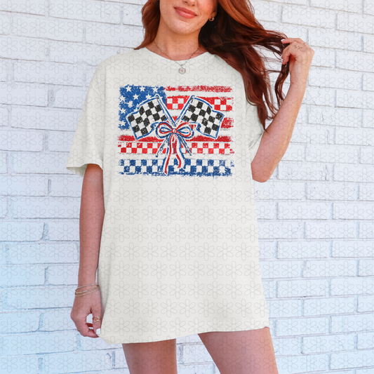 Patriotic Checkered Flag Completed Tee