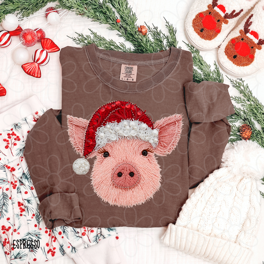 Pig Santa Hat Kids Completed Tee