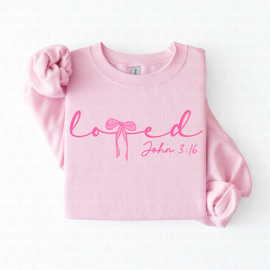 Pink Bow Loved John 316 Kids Completed Tee