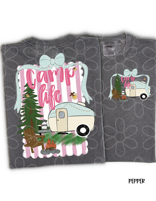 Pink Stripes Camp Life Completed Tee