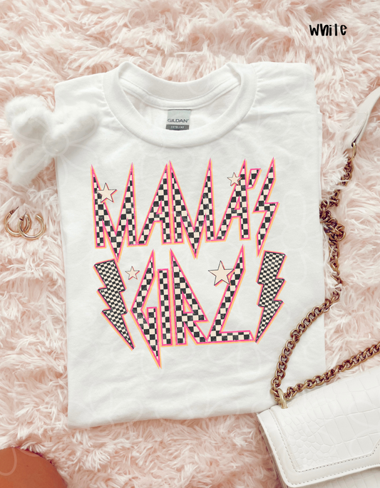 Pink Check Stars MaMa's Girl Kids Completed Tee