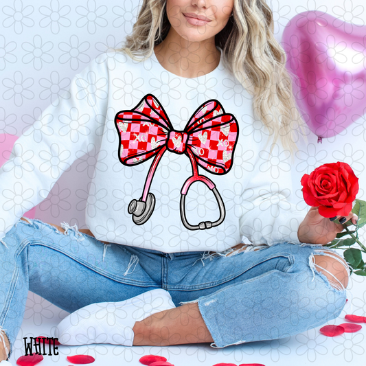 Pink Checkered Hearts Stethoscope Kids Completed Tee