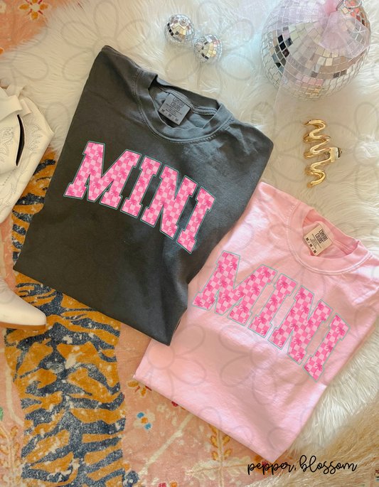 Pink Checkered Palm Trees Mini Completed Tee