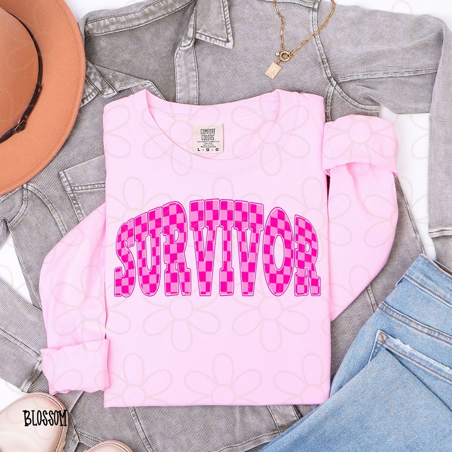 Pink Checkered SurvivorCompleted Tee