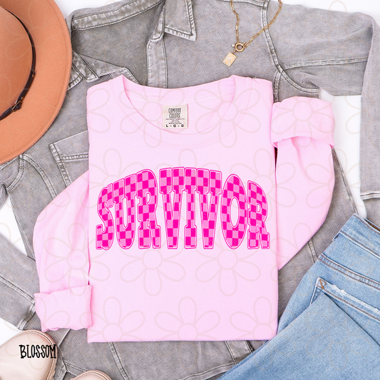 Pink Checkered SurvivorCompleted Tee