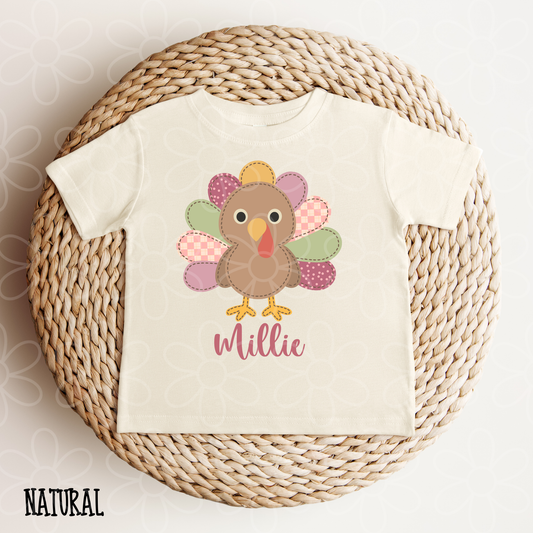 Pink Checkered Turkey Girls Custom Name DTF Transfer