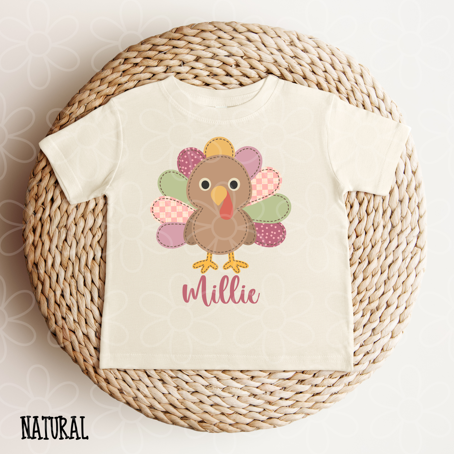 Pink Checkered Turkey Girls Custom Name Completed Tee