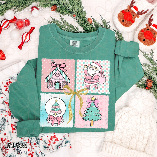 Pink Christmas Graphics Gold Bow Completed Tee